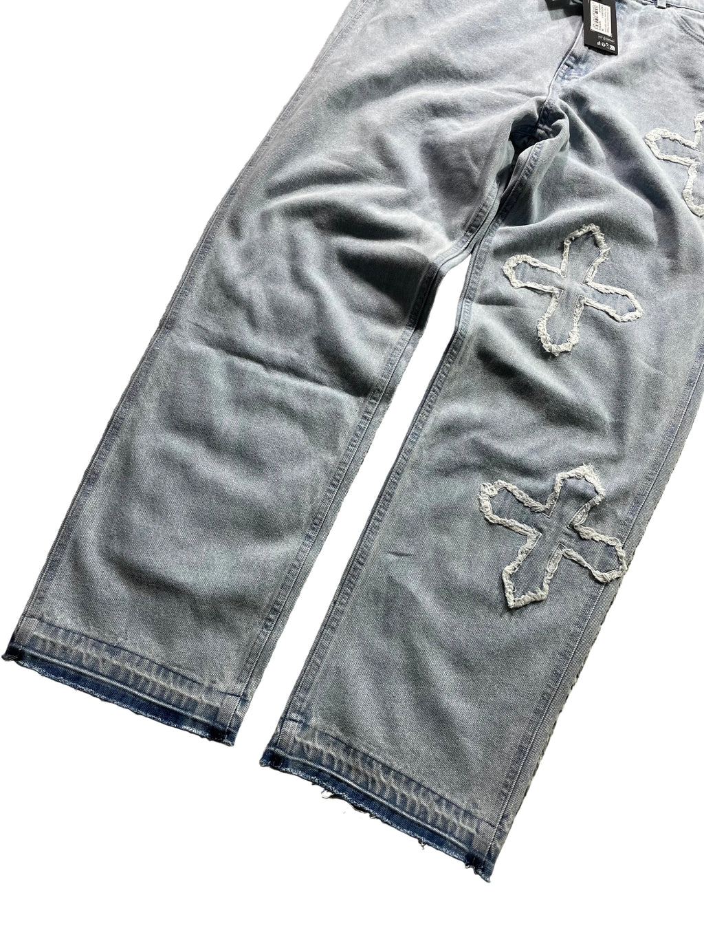 Karl Kani OG Distressed Cross Baggy Denim Jeans | Hellblau | Neu mit Etikett