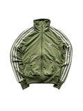 Schnell Spart adidas Trainingsjacke in Olivgrün mit weißen Streifen, Stehkragen, Reißverschluss und Trefoil-Logo.